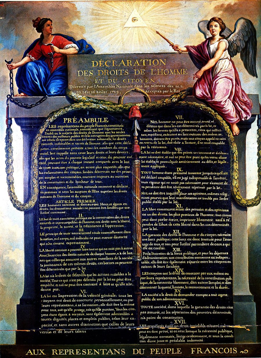 Déclaration des droits de l'Homme et du citoyen de 1789, texte fondateur que reprend le livret du citoyen pour la naturalisation française