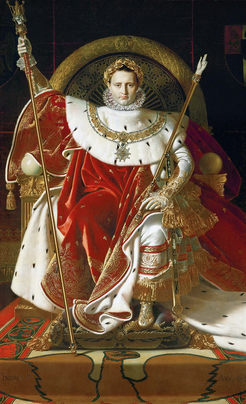 Napoléon Ier sur le trône impérial, portrait par Ingres en 1806, empereur des Français